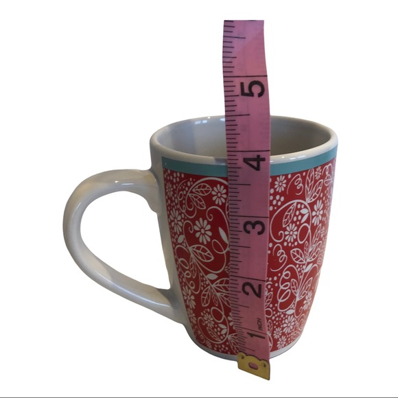 Royal Norfolk Red Floral Leaves Teal Stripe Coffee Tea Mug  4” Oriental Vibes - Picture 4 of 4